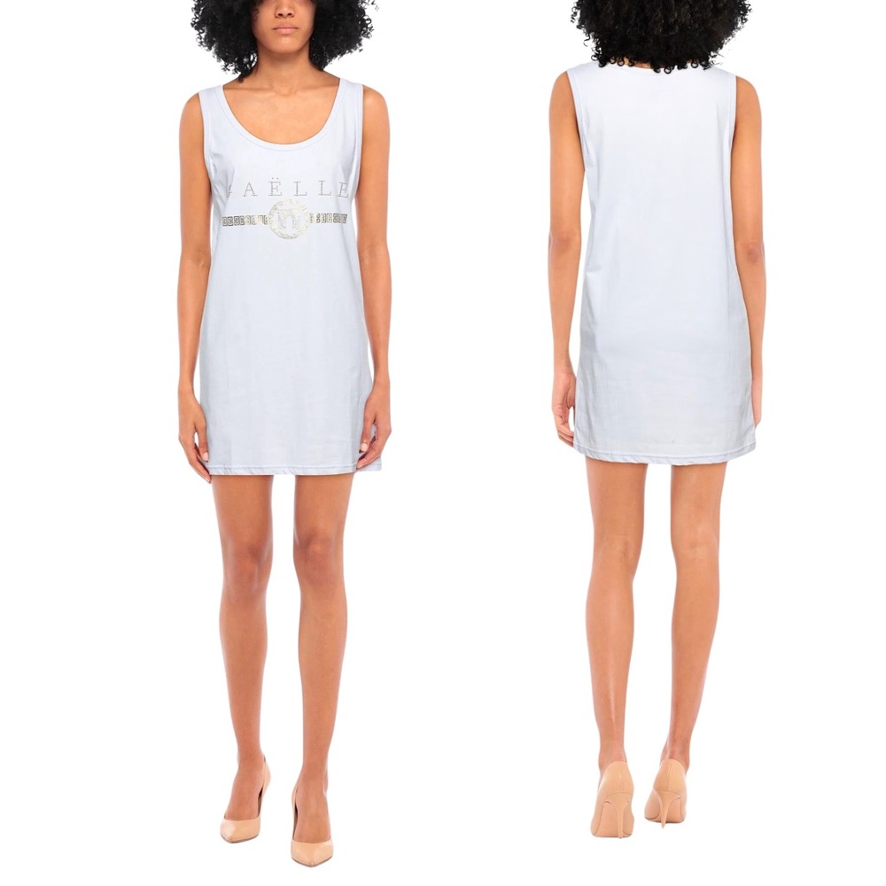 Gold & White Cotton Logo Tank Mini Dress - Size Vanity 1 / S / US 4